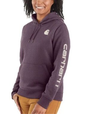 Carhartt Relaxed Fit Pullover Hoodie Womens Small Purple Work Utility Logo